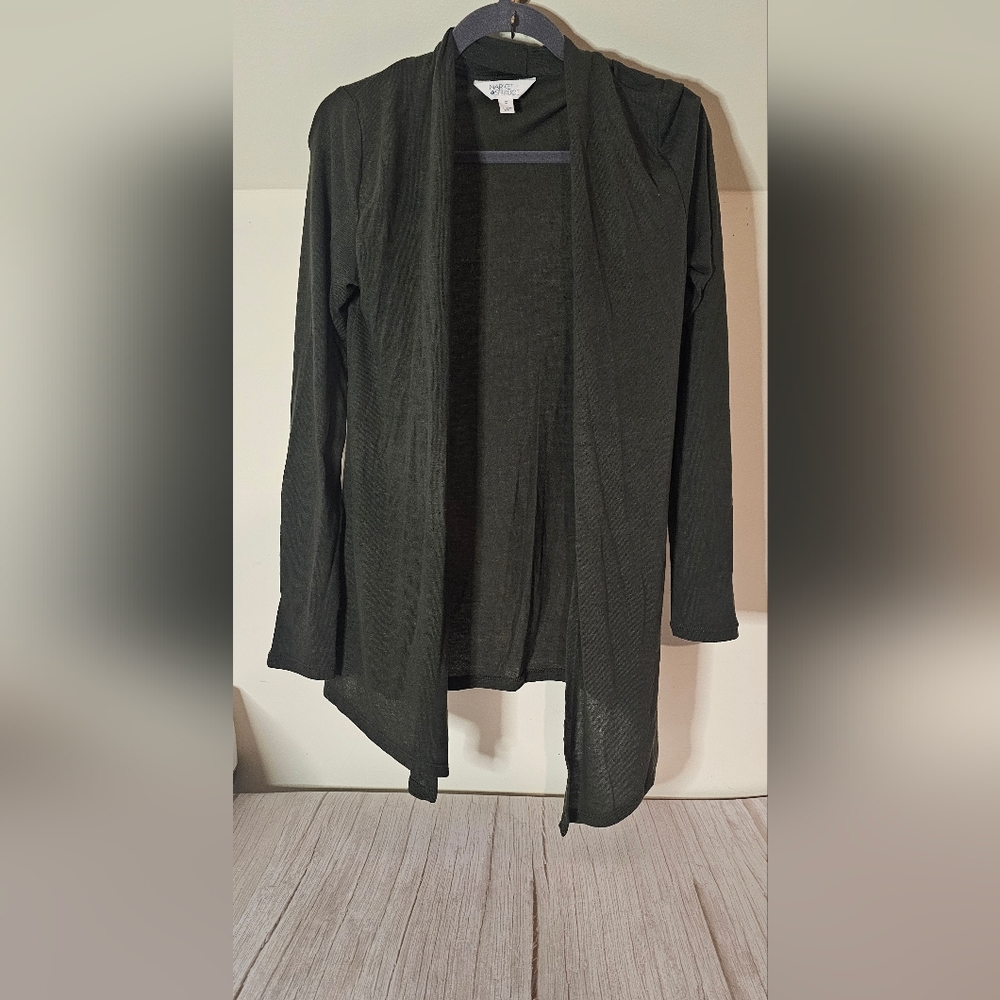 Market & Spruce Dark Green Open Front Cardigan Style Sweater